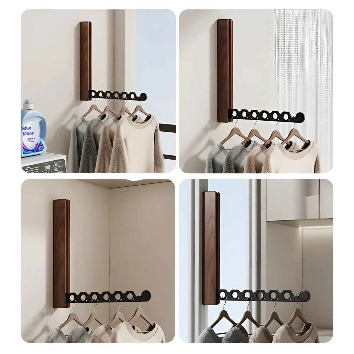 Klappbare Wandgarderobe aus Holz – Platzsparende Aufhängung | Perfekt für Kleine Räume – Bild 4